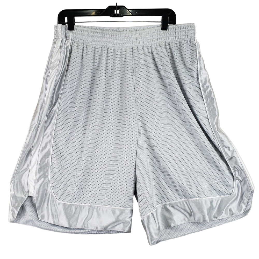 Nike Basketball Shorts Mens XXL Gray Mesh Satin Trim Athletic Retro Court Shiny